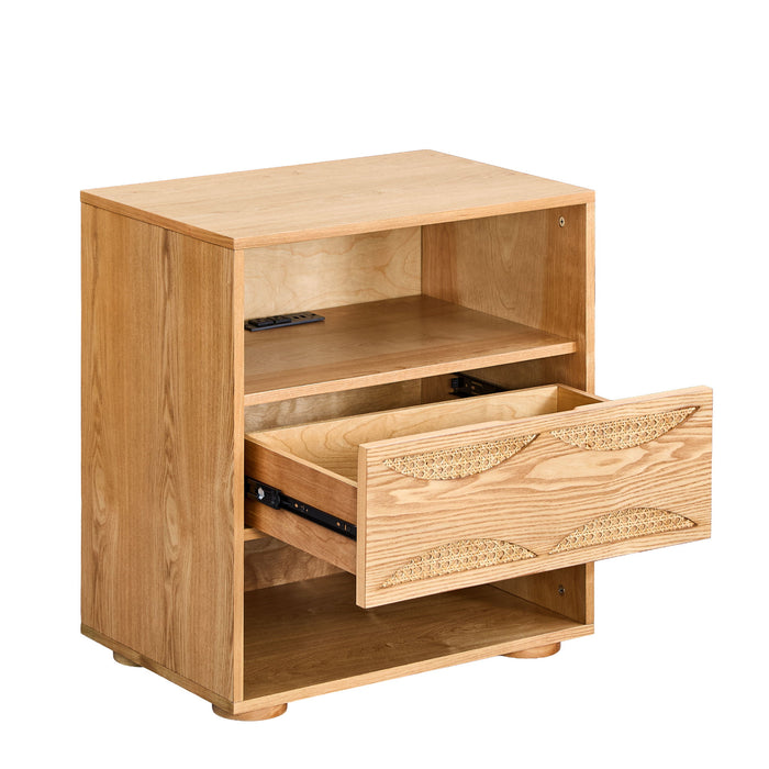 Nightstand With USB Ports & Outlet Hole, End Table With Drawer
