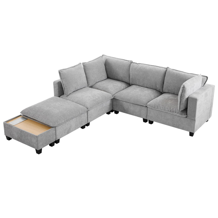 U-Shaped Sectional Modular Sofa With A Movable Ottoman, A Coffee Table With Hidden Charging Devices For Living Room
