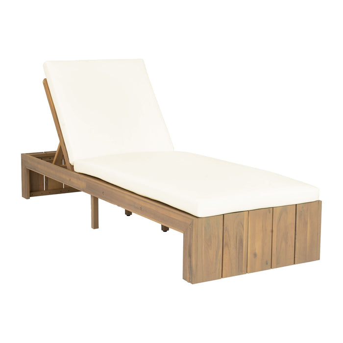 Adjustable Outdoor Chaise Lounge Patio Recliner - Beige / Light Teak