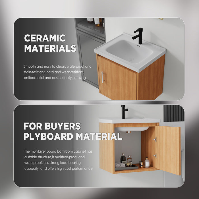 20" Floating Bathroom Vanity Combo With Sink, Soft Close Doors, Wall Mounted Solid Cabinet - Golden Oak
