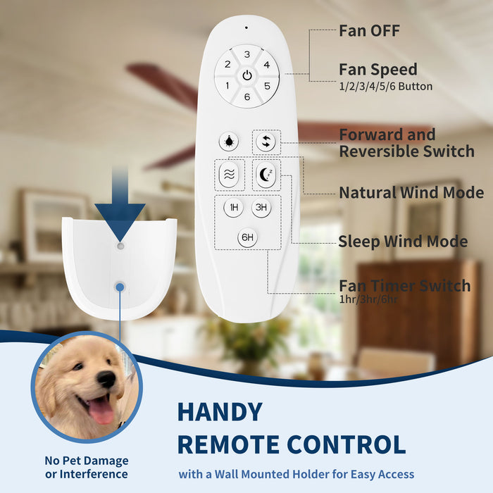 Ceiling Fan Without Light, DC Motor, No Light, Quiet Reversible Ceiling Fan For Living Room - Black