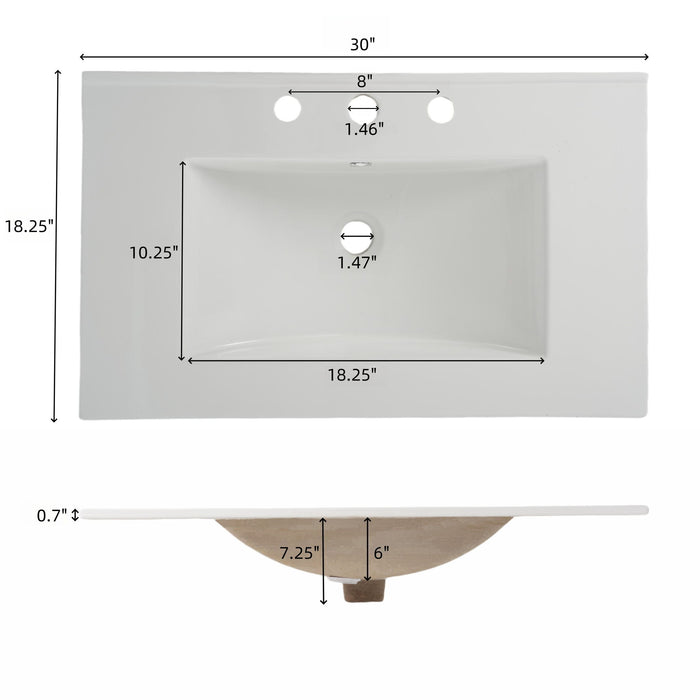 Fluted Bathroom Vanity With Ceramic Sink, Freestanding Design