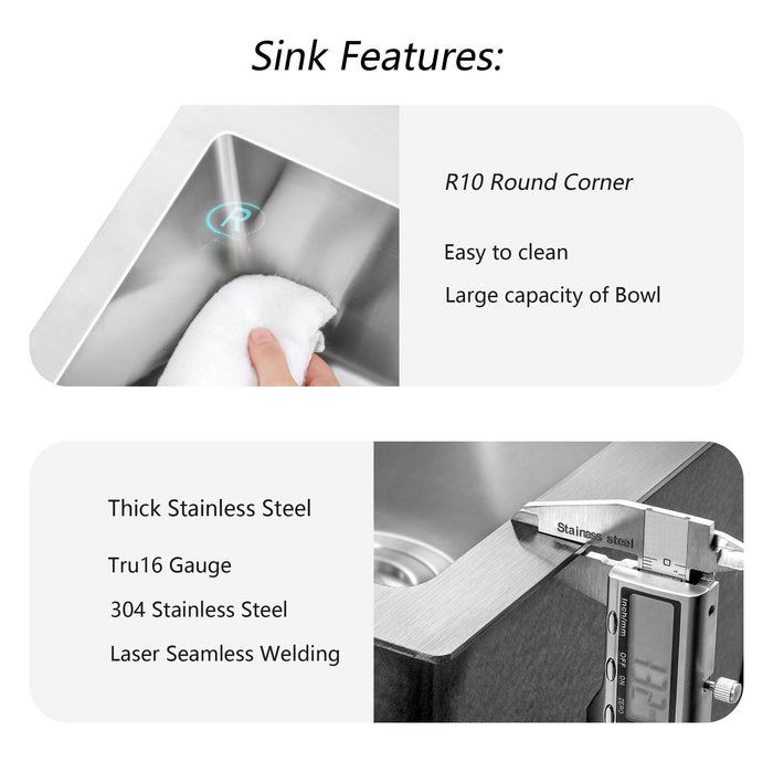Premium Laundry Drop In Utility Sink 16 Gauge Stainless Steel, Topmount