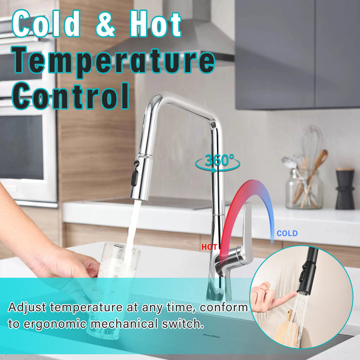 Professional Kitchen Faucet With 3 Function 360 Sprayer And 1 Touch Switching