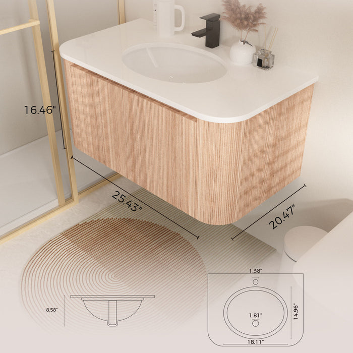Arcora - Wall Mounted Bathroom Vanity With Curved Design - Natural Wood