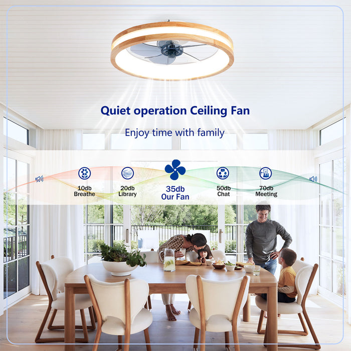 Ceiling Fans With LED Light Source And Remote Control, 3000 - 6500K Dimmable, 6 Speeds, Quiet DC Motor For Living Room - Natural Wood / White