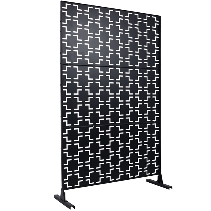 Outdoor / Indoor Privacy Screen Metal Privacy Screen, Freestanding Decorative Privacy Screen For Deck Balcony Patio - Black