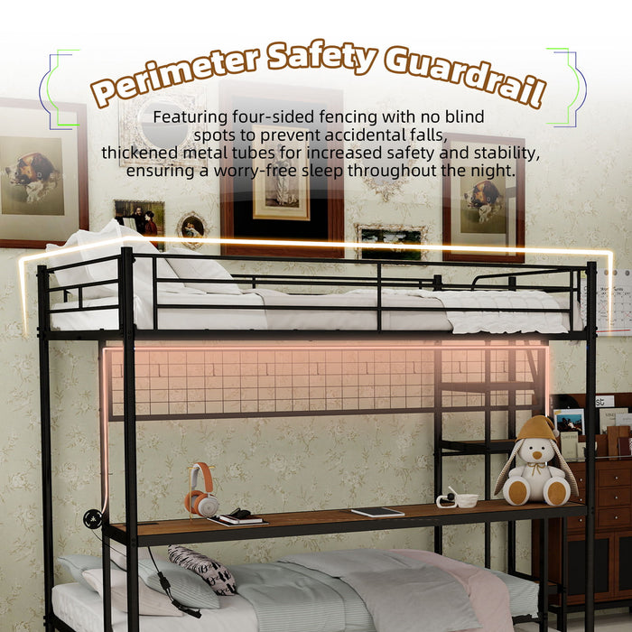 Bunk Bed With Built In Desk And LED Lighting