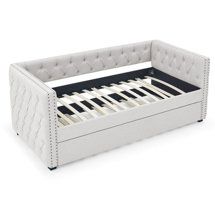 Inspired Upholstered Daybed With Trundle, Button Tufted