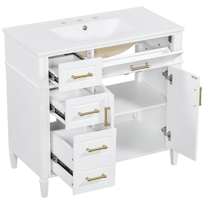Bathroom Vanity With Sink, 4 Drawers, 2 Doors