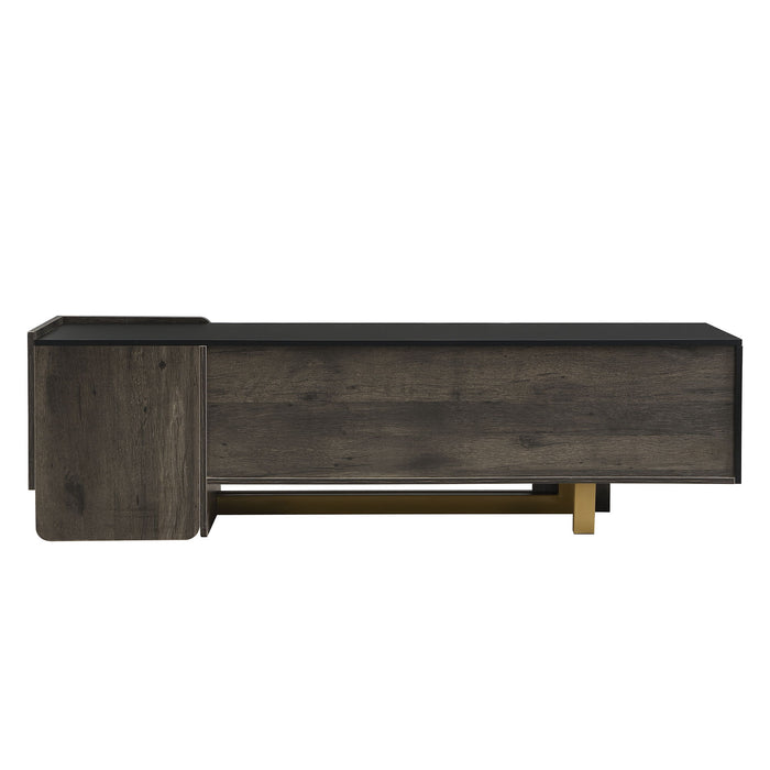 TV Stand With 1 Drawer, 2 Cabinets And Adjustable Shelves