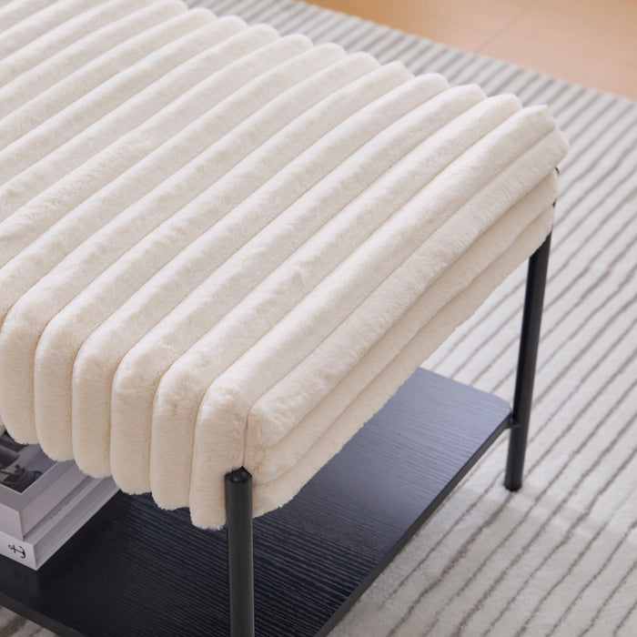 Upholstered Ottoman Coffee Table Foot Rest With Open Storage