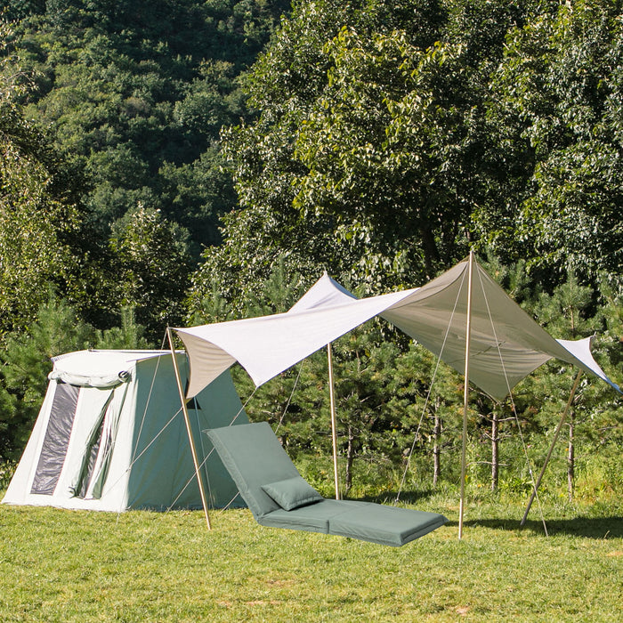 Foldable Portable Camping Chair With Carry Bag 14 Position Adjustable Recliner For Adults Cotton & Metal Frame For Outdoor Travel, Picnic, Or BBQ - Light Green