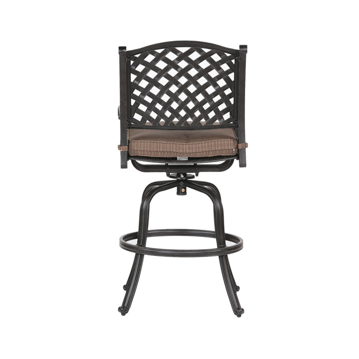 Elegant Cast Aluminum Counter Stool Set With Cushions, All Weather Design - Dark Brown