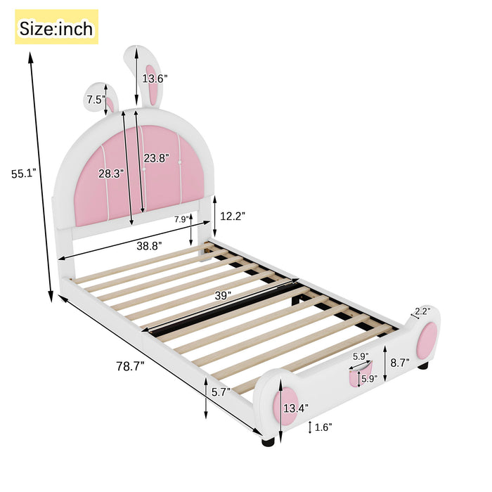Upholstered Platform Bed With Rabbit Shaped Headboard