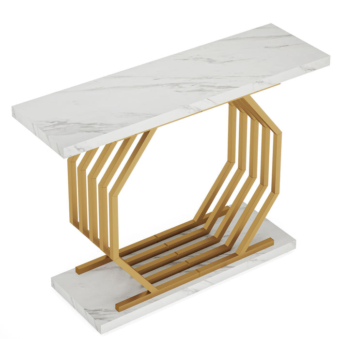 Accent Entryway Console Table With Geometric Bas For Living Hallway - White / Gold