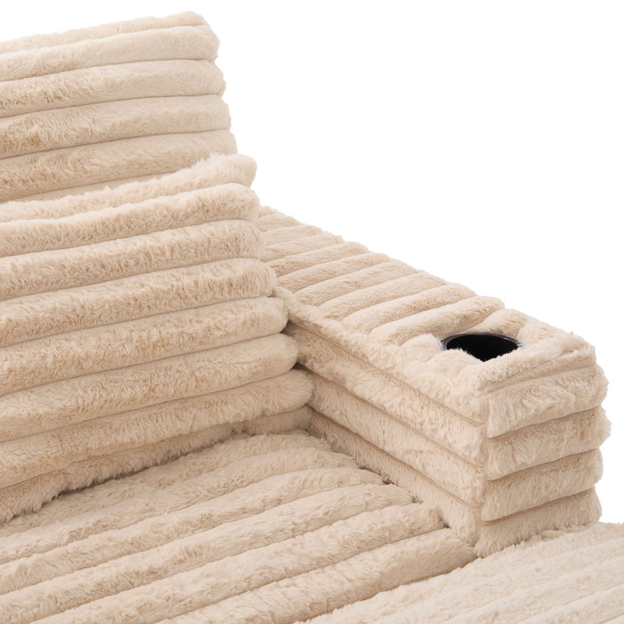 Plush Oversized Double Chaise Lounge Sofa Bed With USB Ports And Cup Holders