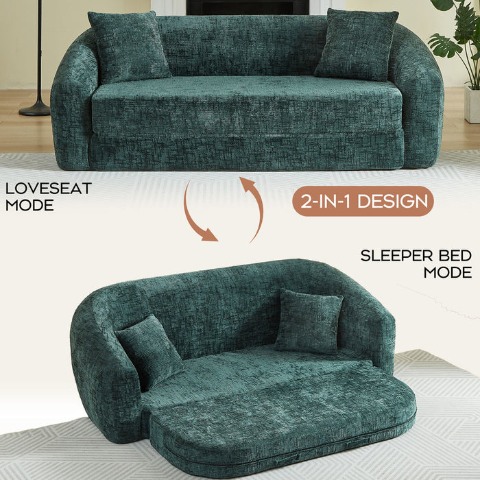 Curved Convertible Sofa, 2 In 1 Fold Out Bed With Pull Out Base And Deep Seat