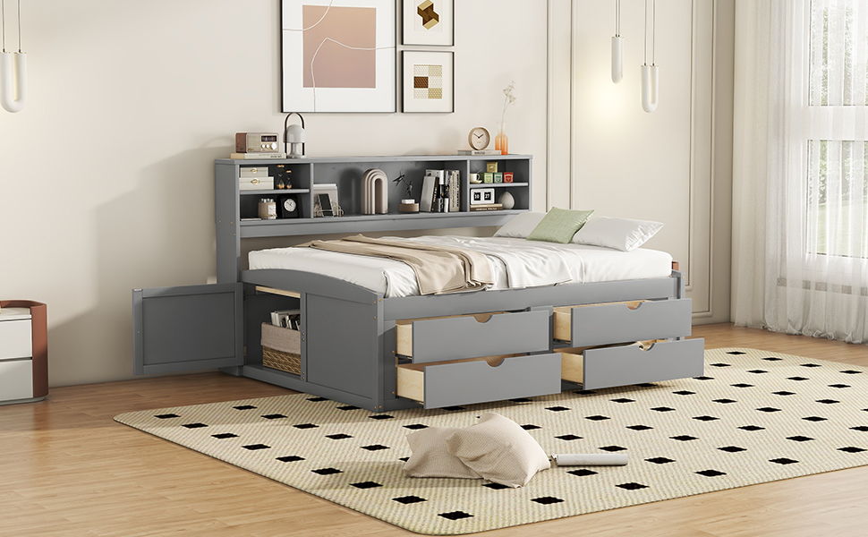 Daybed With 2 Bedside Cabinets, Upper Shelves And 4 Drawers