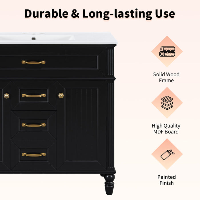 Bathroom Vanity With Sink, Flip-Out Top Drawer, Soft Close Doors, 2 Storage Drawers