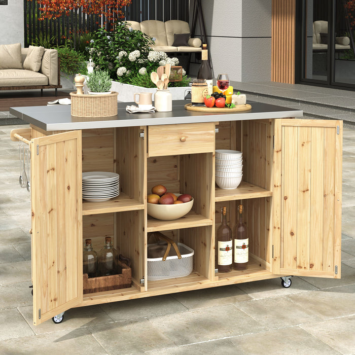 Outdoor Kitchen Island With Stainless Steel Top, Ample Storage Space, Towel And Spice Racks And A Bottle Opener