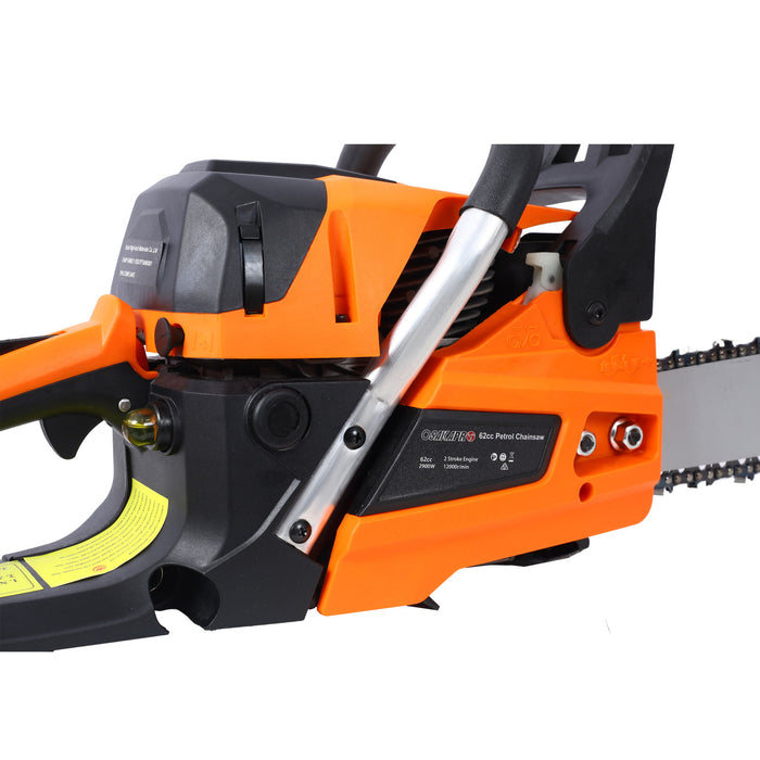 62Cc Gas Powered Chainsaw 2 Cycle Handheld Cordless Chain Saw Aluminium 18" And 20" Guide Bar - Orange