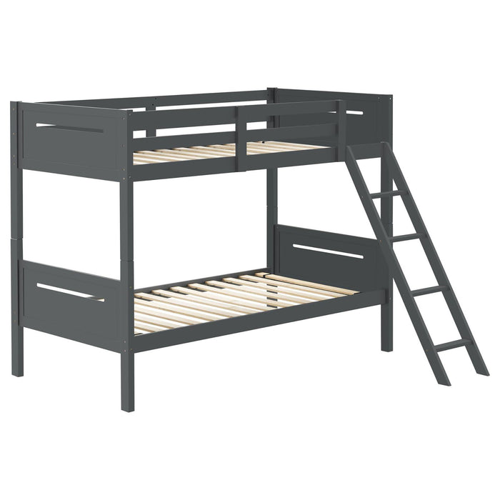 Bunk Bed With Built In Ladder, Safety Guardrails And Angled Access Step