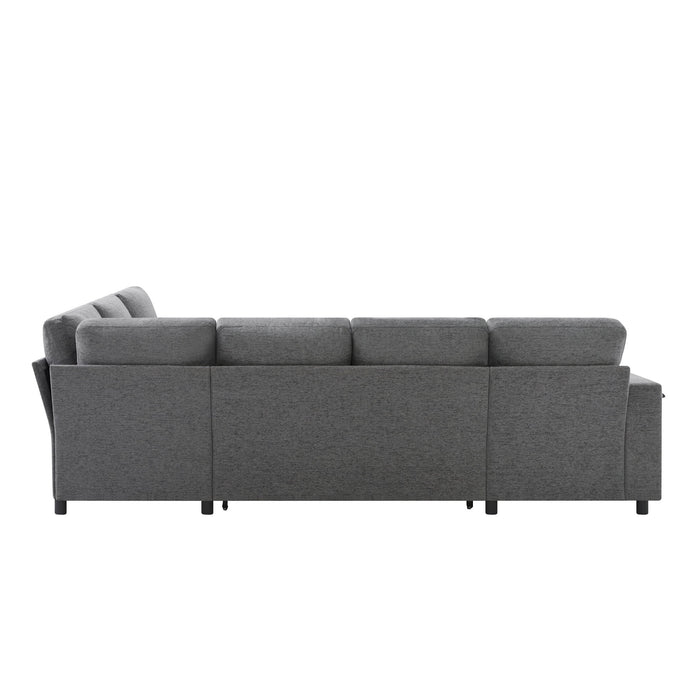 U - Shaped Convertible Sectional Sofa Bed With Storage, USB Charger & Cup Holders
