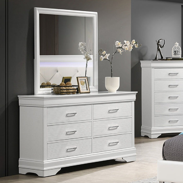 1 Piece Dresser Of Drawers Bedroom Furniture With Diamond Accent Handles, Drawer Box - White