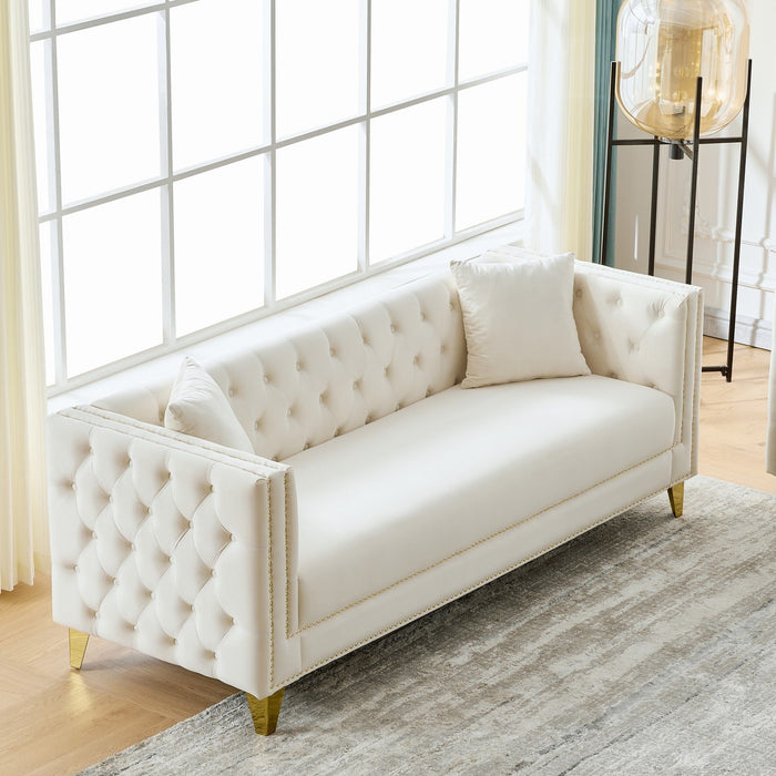 3 Seater Deep Seat Sofa, Sofa With Button Nailhead, Square Arm