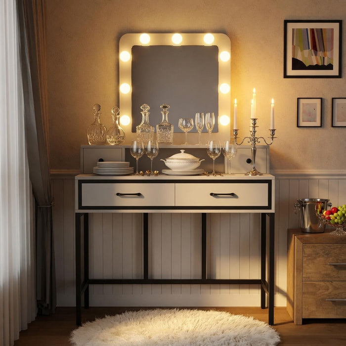 Vanity Desk With 3 Color Lighted Mirror And 4 Drawers