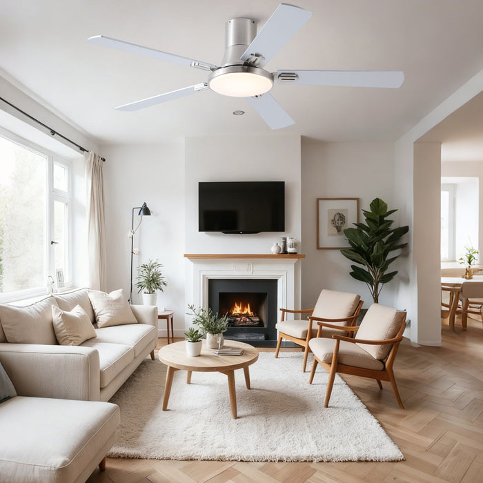 Flush Mount Ceiling Fans With LED Light And Remote Control, 5 Blades