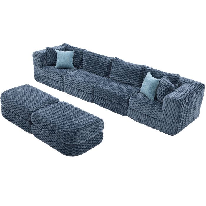 Modular Sectional Sofa, Boneless Couch With 2 Movable Ottomans
