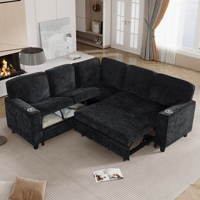 L-Shaped Sofa With Pull Out Sofa Bed With USB