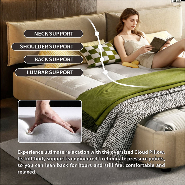 Cloud Bed Frame With Oversized Padded Movable Headboard