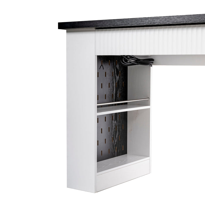 Modern Fluted Office Desk With Storage Cabinet