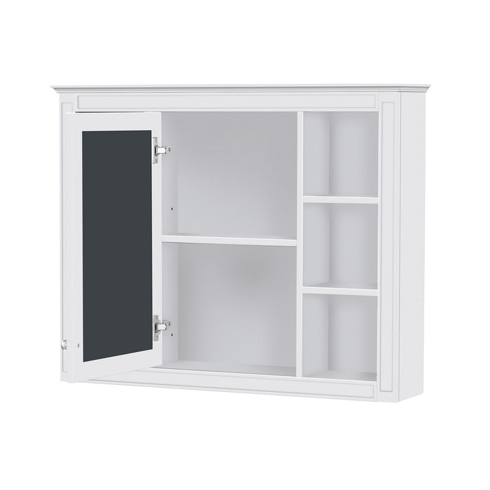 Wall Mounted Medicine Cabinet With Mirror, Storage Cabinet Featuring 6 Open Shelves And Adjustable Interior