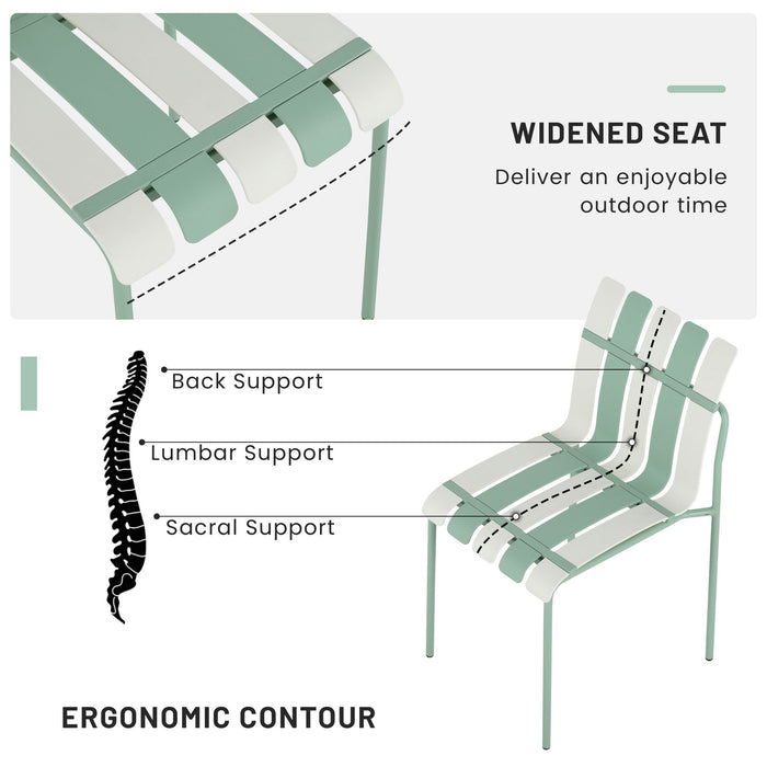 4 Piece Set Of Color Block Designed Single Chairs, Folding Square Table - Haze Green / Khaki / White