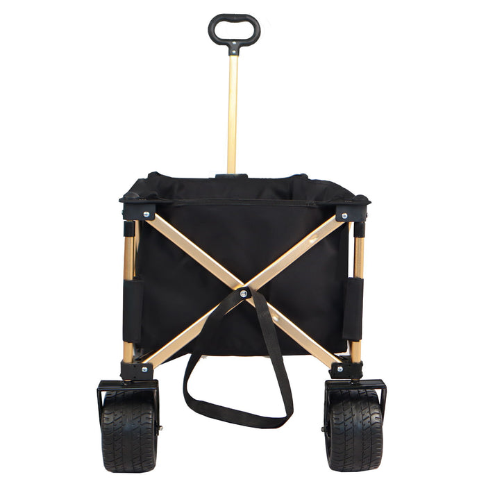 Aluminum Alloy Folding Wagon, Heavy Duty Utility Beach Wagon Cart For Sand With Big Wheels, Adjustable Handle & Drink Holders For Shopping, Camping, Garden And Outdoor