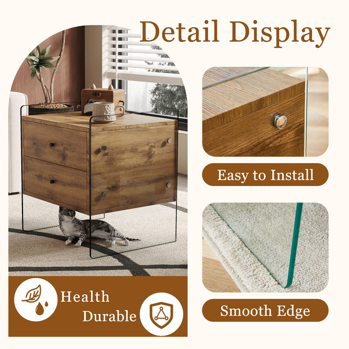 Double Drawer Bedside Table - Wood