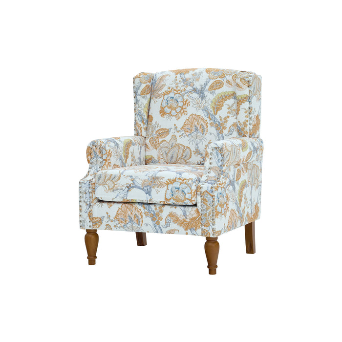 Accent Chair With Floral Upholstery And Nailhead Trim
