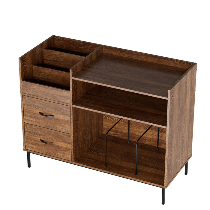 Eco-Friendly Vinyl Record Player Stand With Flip-Top Storage, Media Console With Dual Outlets And Dustproof Drawers