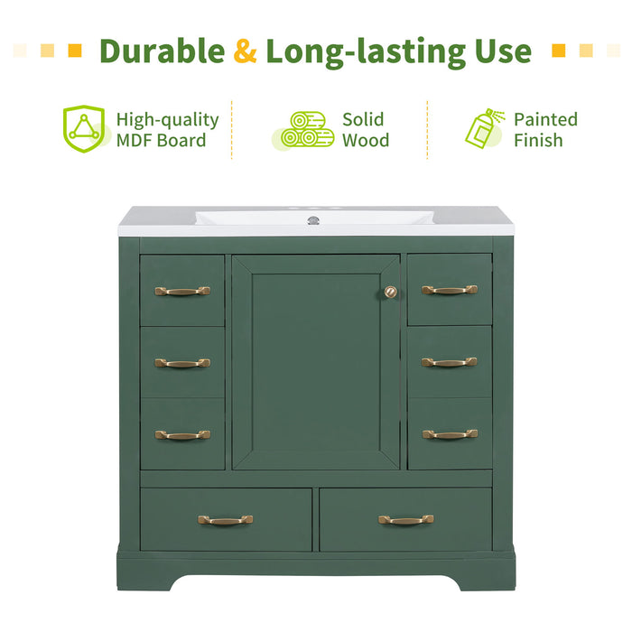 Modern Bathroom Vanity Base Only, 6 Drawer Storage With Adjustable Shelf