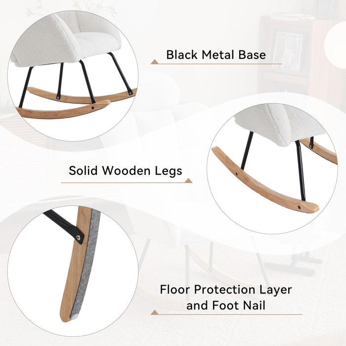 Contemporary Teddy Fabric Upholstered Nursery Rocking Glider Chair With High Backrest And Pillow