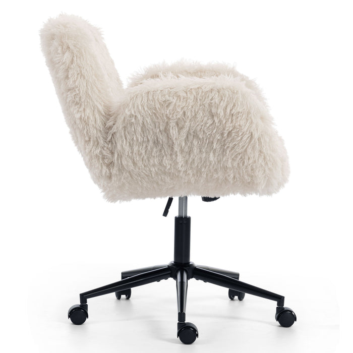Swivel Chair With Adjustable Armrests And Wheels For Home Office - Beige