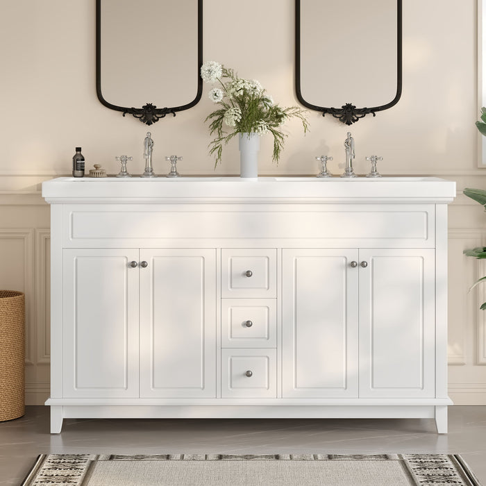 Bathroom Vanity With Double Sinks, 3 Drawers & 4 Doors - White