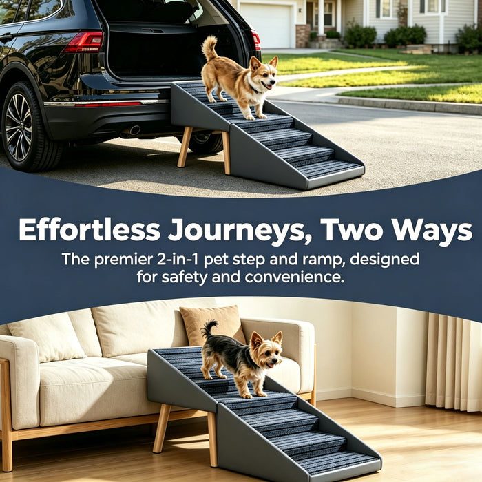 2 In 1 Dog Stairs For Bed And Couch, Foldable 6 Pet Steps - Gray