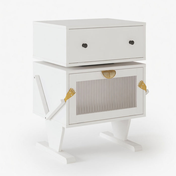 Robot LED Nightstand With 360° Rotating Drawer