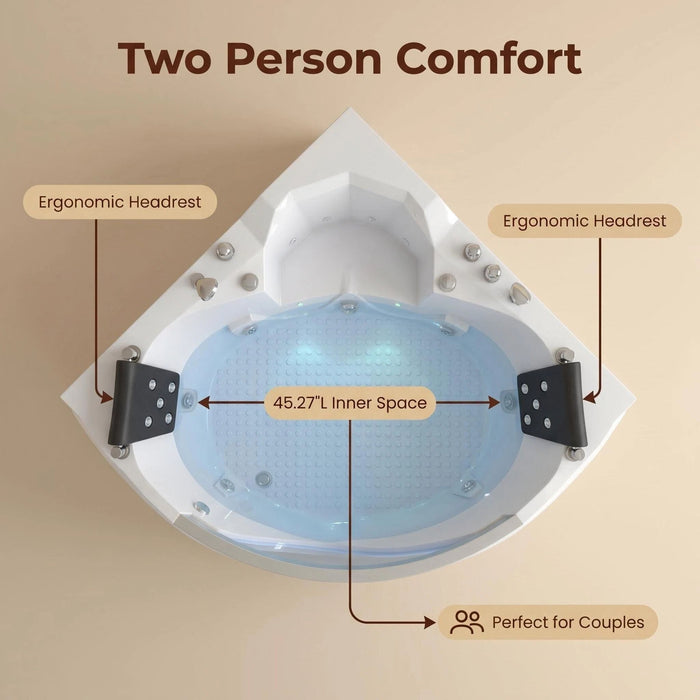 Xavier - Double Corner Massage Bathtub, Equipped With Gfci Plug And Ul Certified Water Pump, Upc Certified Drain - Milk White