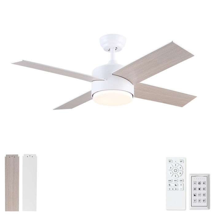 Ceiling Fan With Remote Control, Reversible DC Motor, 6 Speeds, 3 Dimmable LED, Quiet Timer For Indoor - White